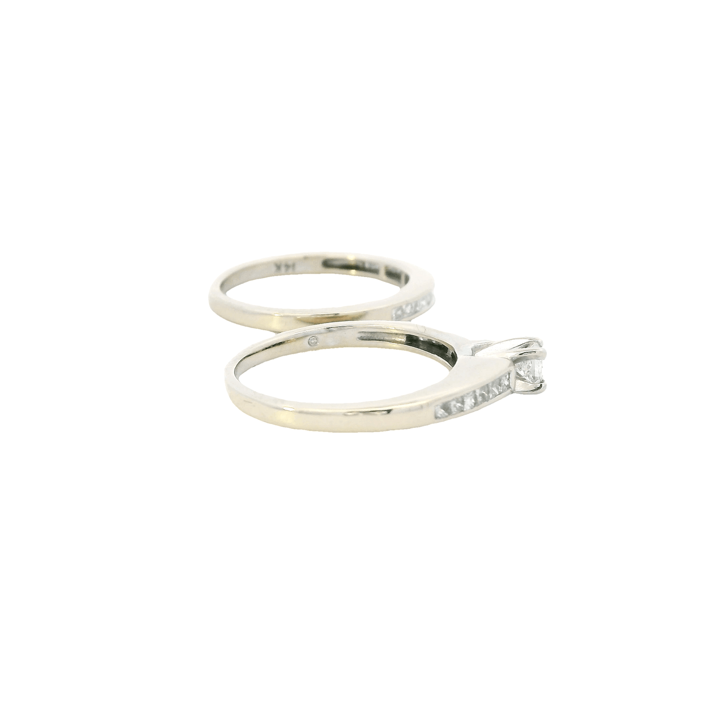 14K White Gold Diamond Engagement & Wedding Ring Set - 0.78ct