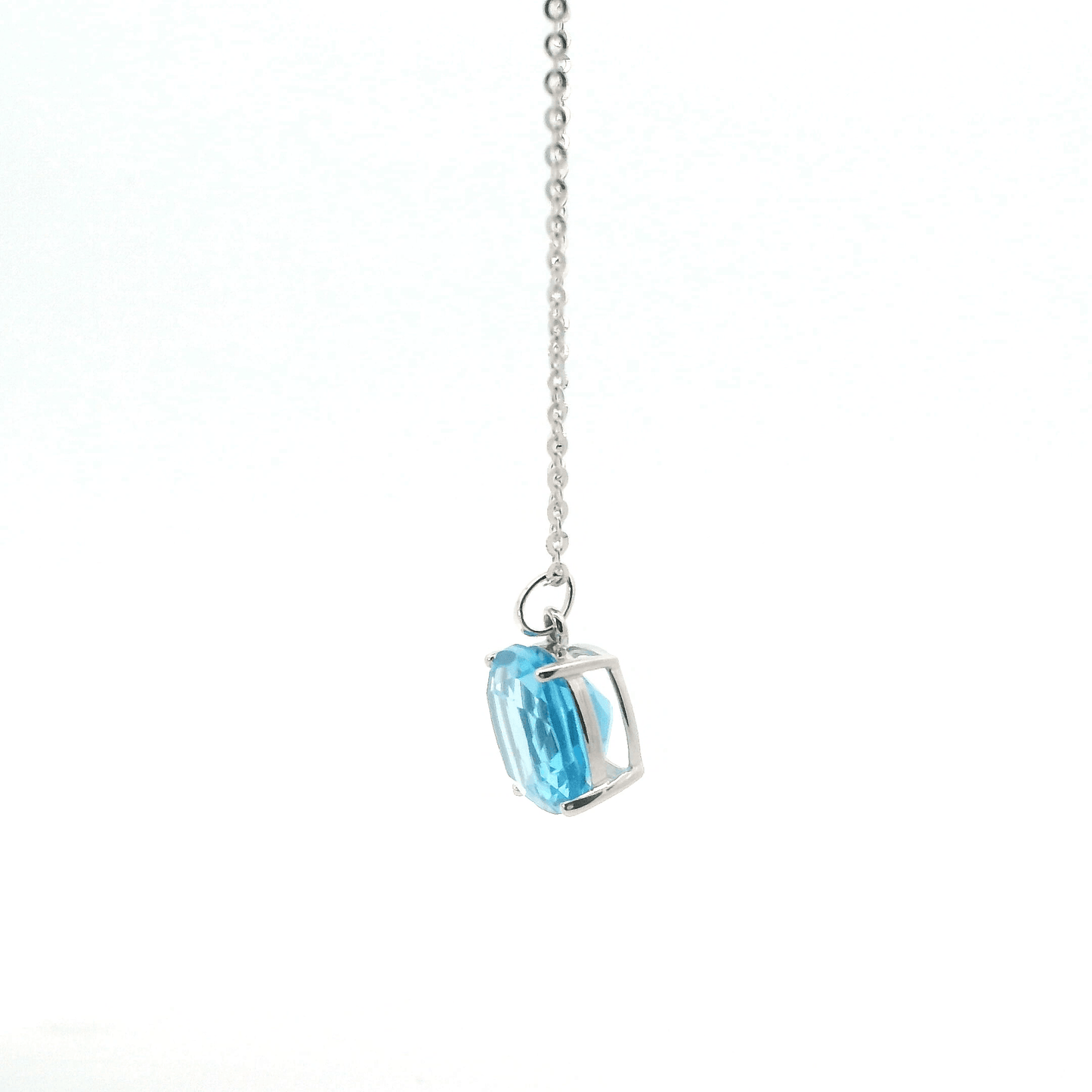 14K White Gold Cable Chain & Blue Topaz Pendant Set
