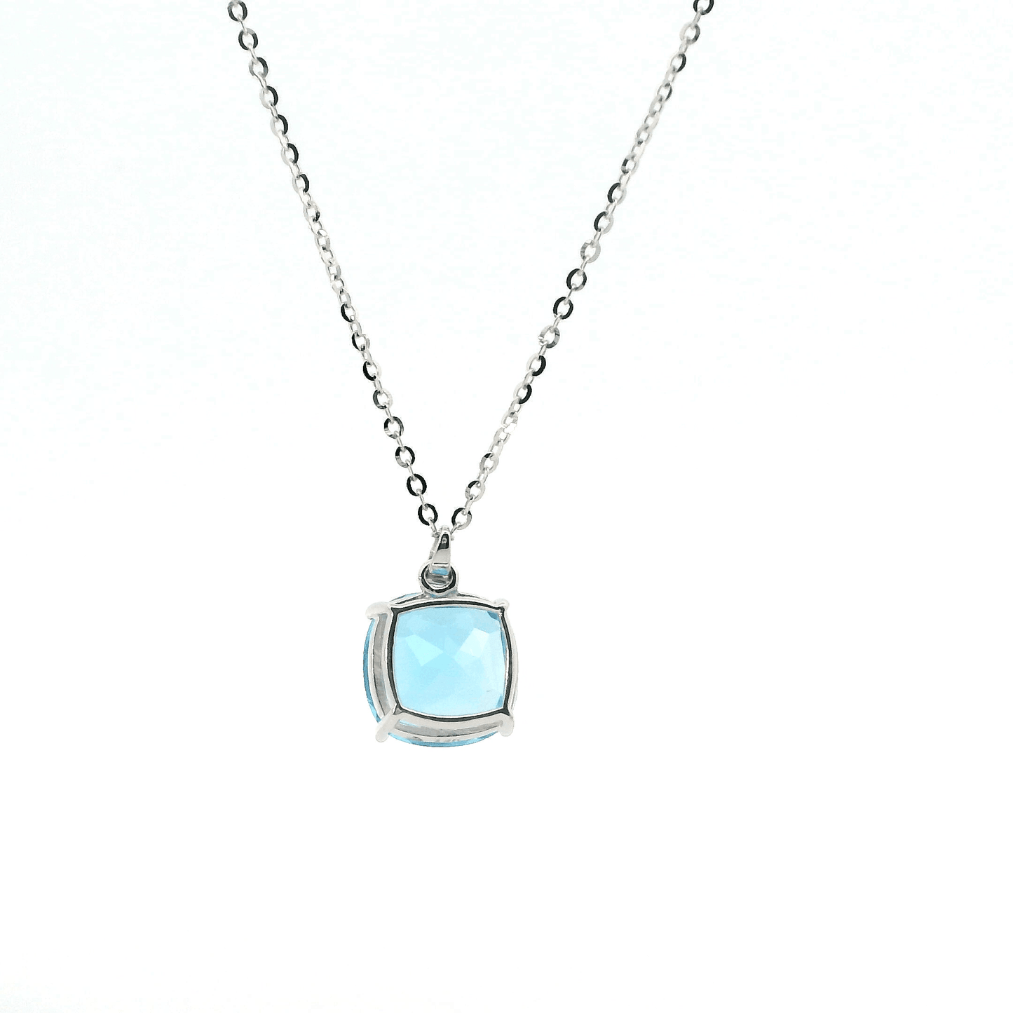 14K White Gold Cable Chain & Blue Topaz Pendant Set