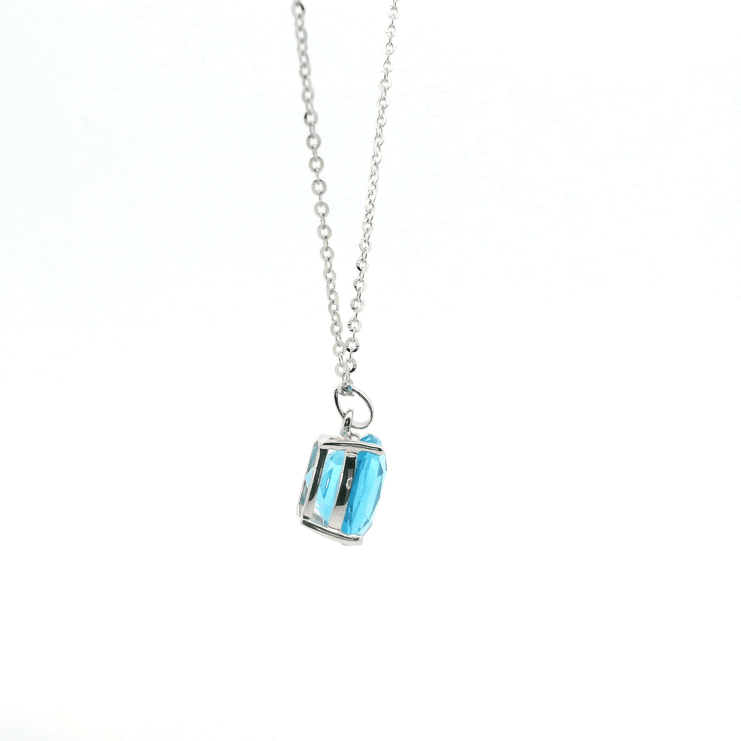 14K White Gold Cable Chain & Blue Topaz Pendant Set