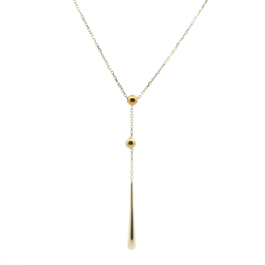 14K Yellow Gold Lariat Design Beaded Dangle Necklace