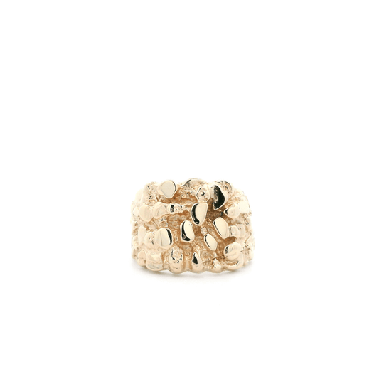 14K Yellow Gold Nugget Mens Ring