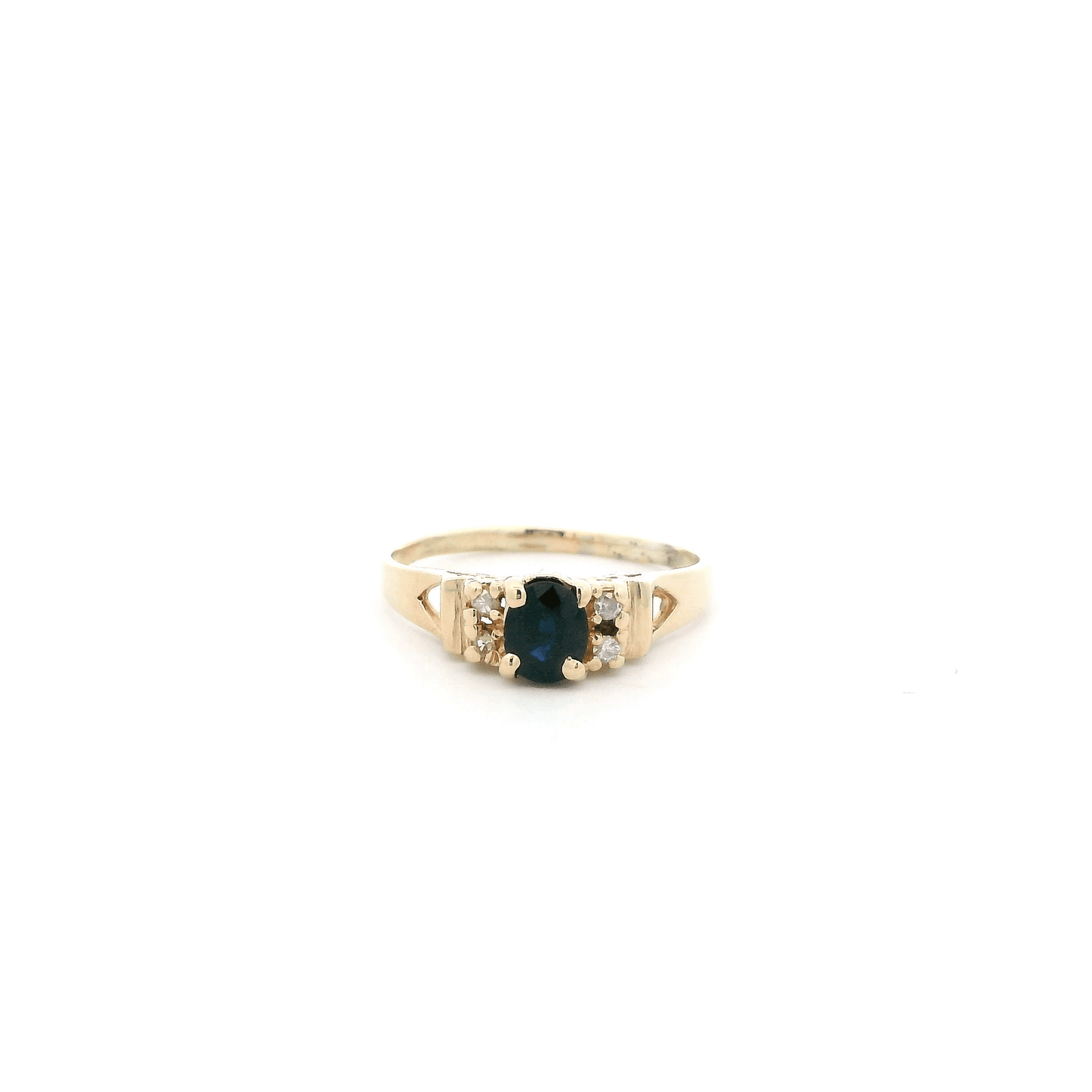 14K Yellow Gold Blue Sapphire And Diamond Womens Ring -0.01ct
