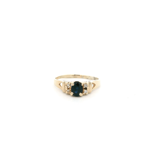 14K Yellow Gold Blue Sapphire And Diamond Womens Ring -0.01ct