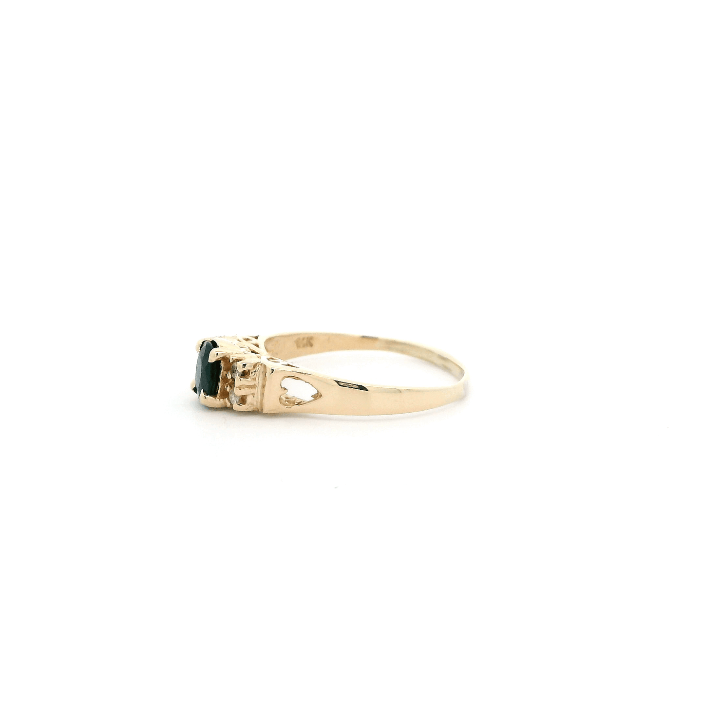 14K Yellow Gold Blue Sapphire And Diamond Womens Ring -0.01ct