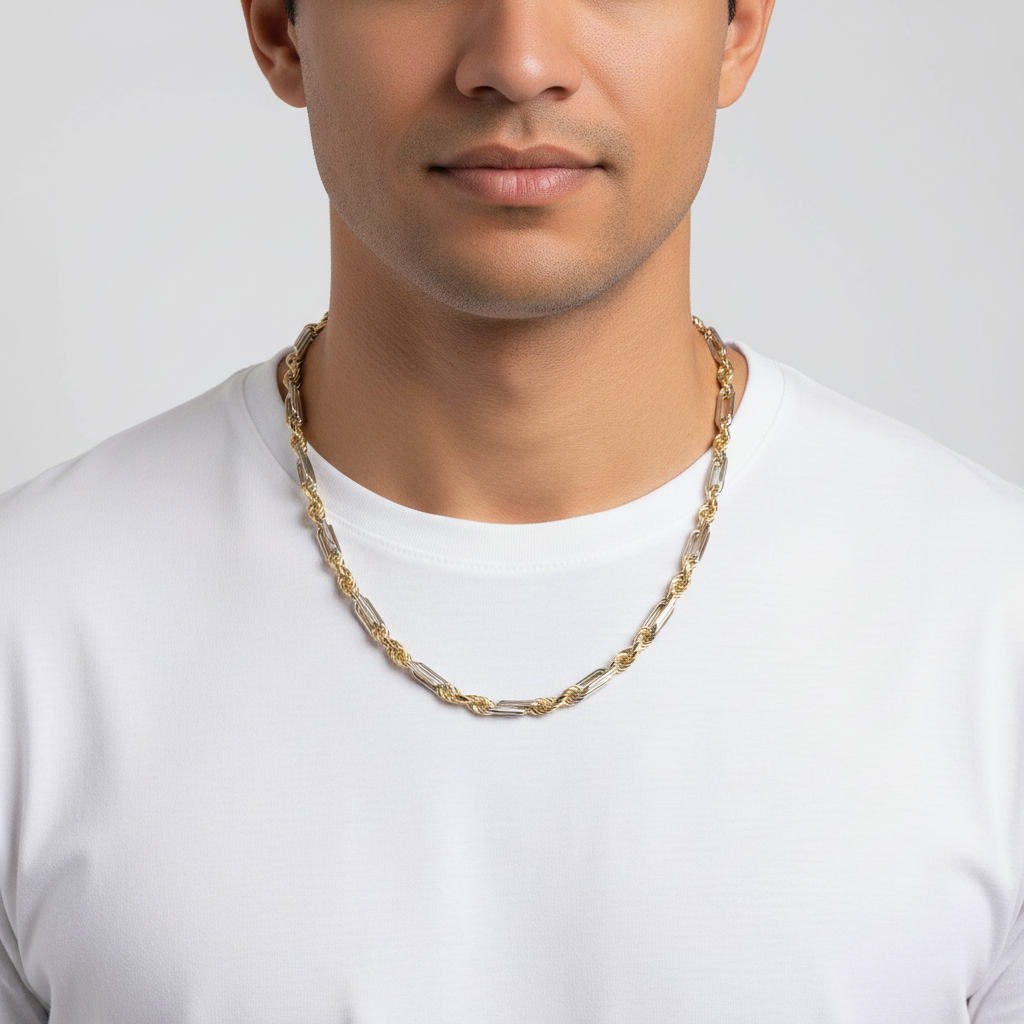 14K Yellow And White Gold Figarope Chain