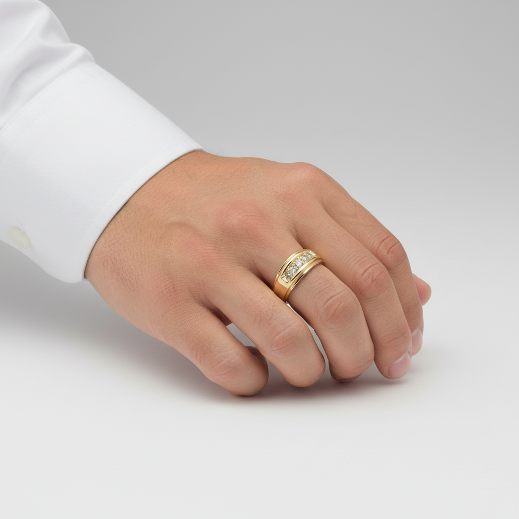 14K Yellow Gold And Diamond Mens Ring - 0.27ct