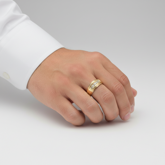 14K Yellow Gold And Diamond Mens Ring - 0.27ct