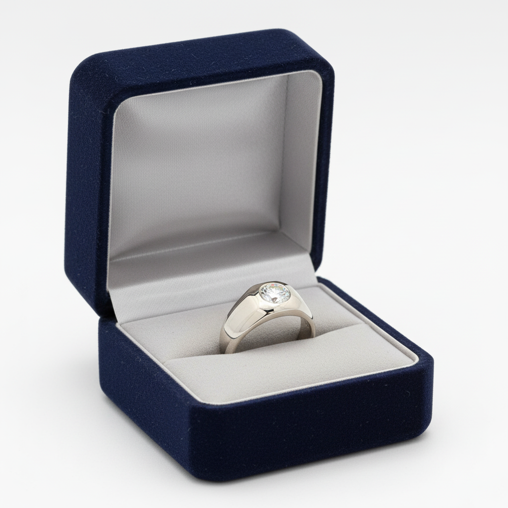 14K White Gold Solitaire Diamond Mens  Ring - 0.95ct