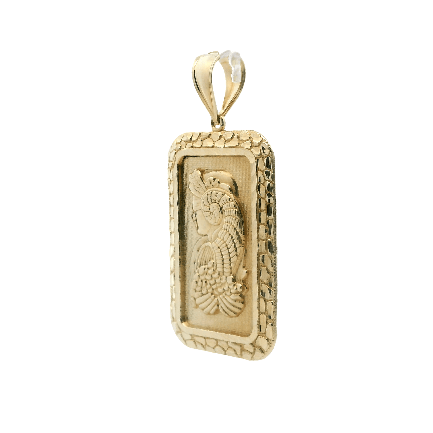 10K Yellow Gold Nugget Lady Fortuna Bar Pendant