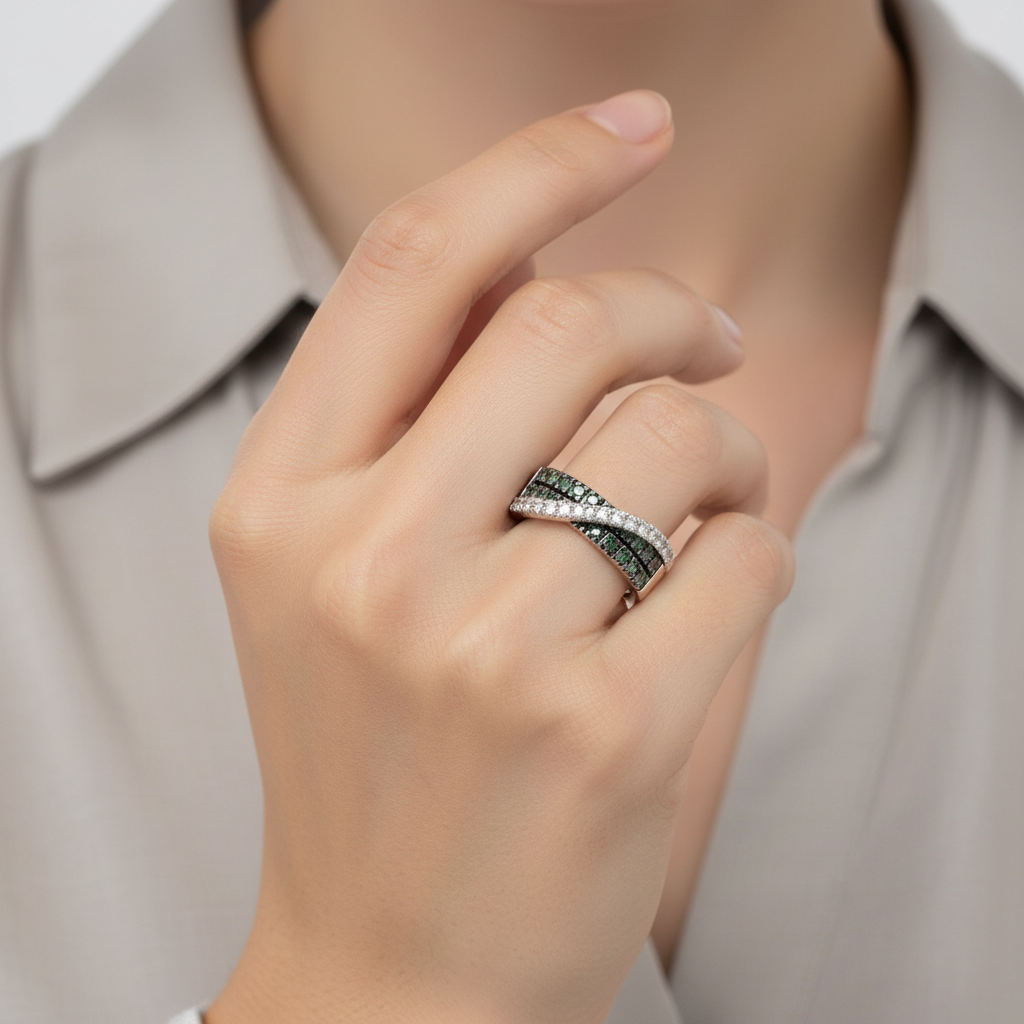 14K White Gold Irradiated Green Diamond Ring -0.57ct