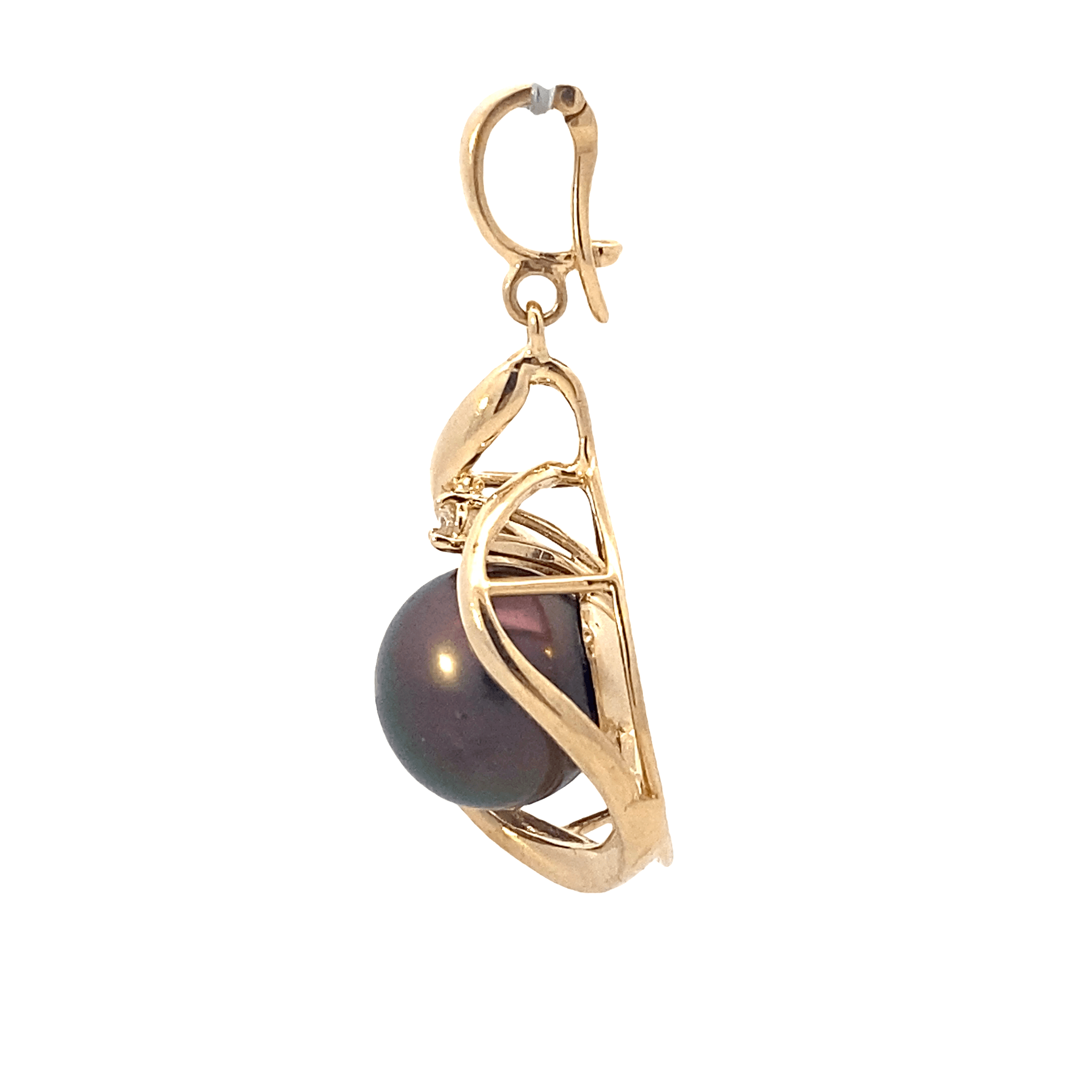 14K Yellow Gold Tahitian Pearl And Diamond Pendant -0.02ct