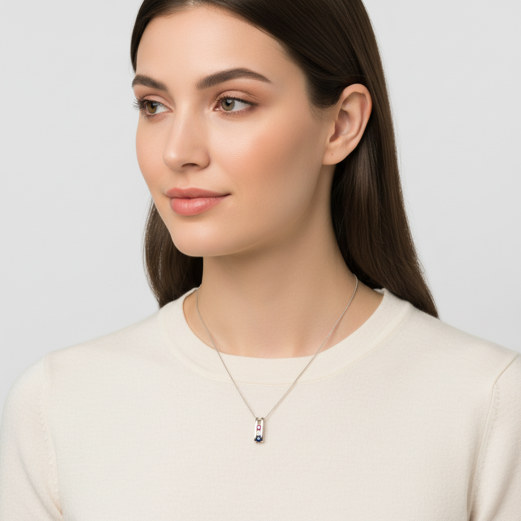 14K White Gold Ruby Sapphire And Diamond Pendant - 0.10ct