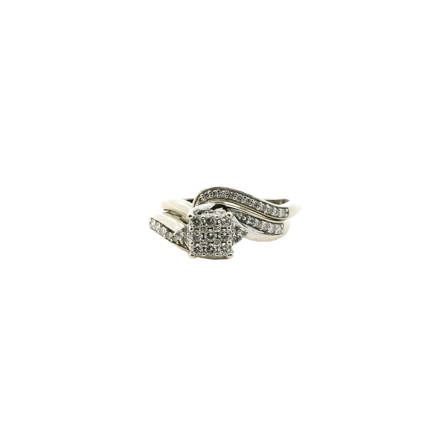 10K White Gold Diamond Engagement & Wedding Ring Set - 0.27ct