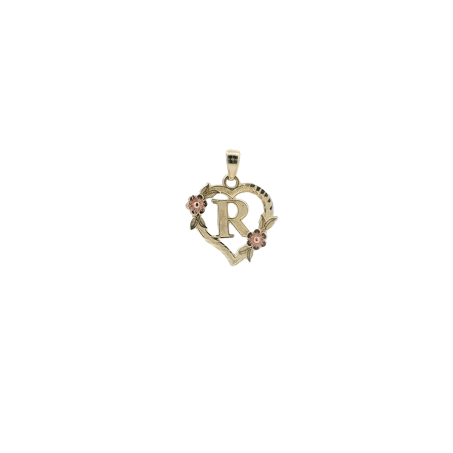 10K Yellow Gold Letter "R" Heart Pendant