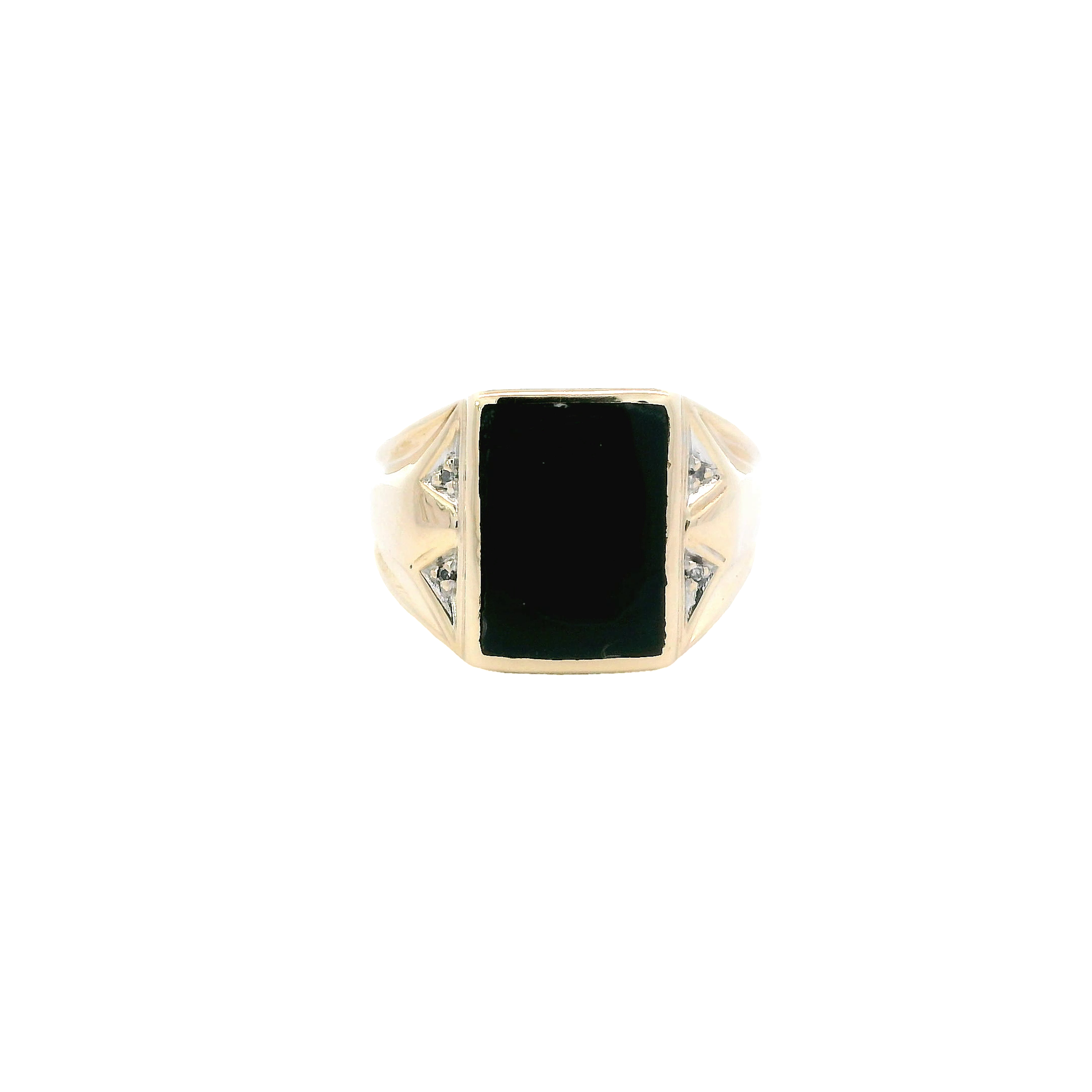 10K Yellow Gold Black Onyx & Diamond Mens Ring - 0.02ct