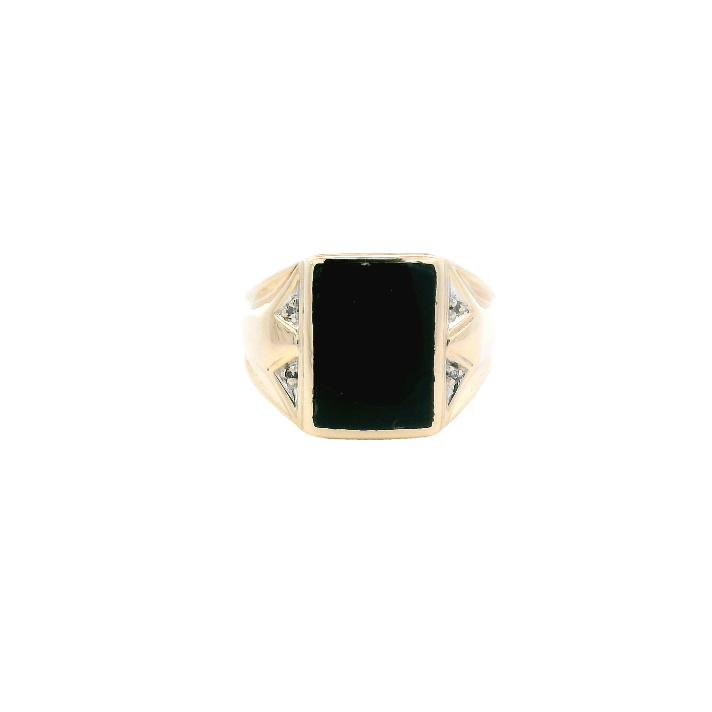 10K Yellow Gold Black Onyx & Diamond Mens Ring - 0.02ct