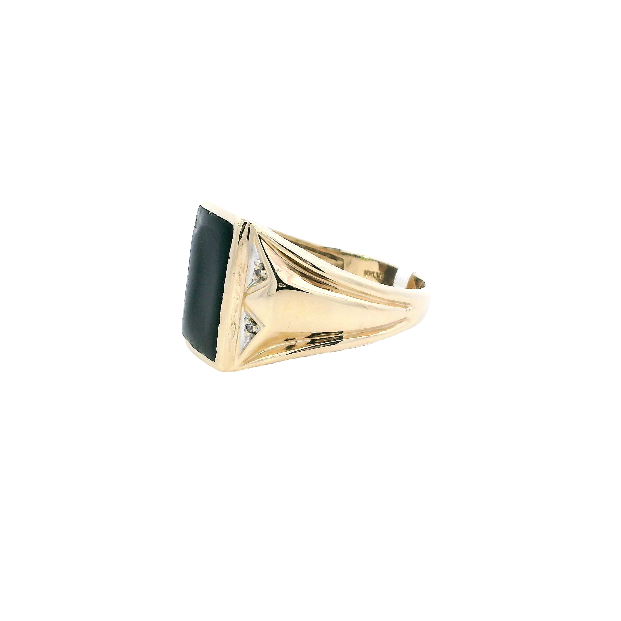 10K Yellow Gold Black Onyx & Diamond Mens Ring - 0.02ct