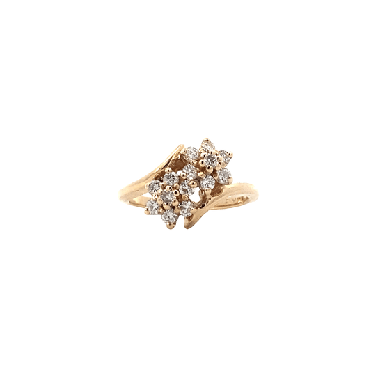 14K Yellow Gold And Diamond Flower Ring - 0.48ct