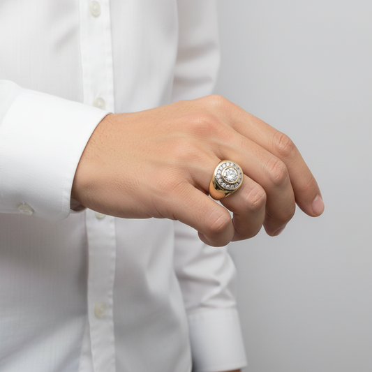 14K Yellow Gold And Diamond Mens Ring - 0.42ct