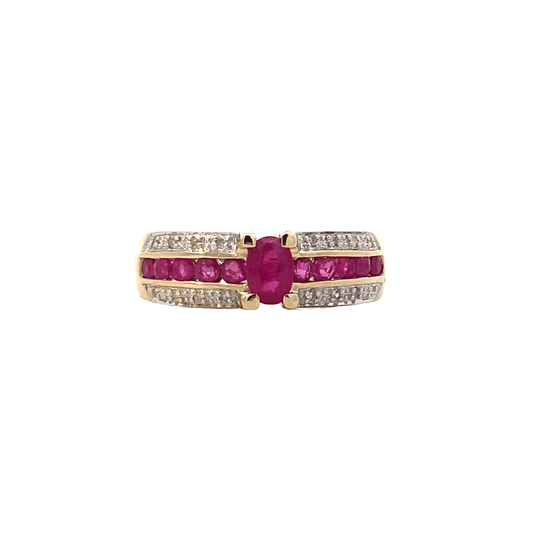 14K Yellow Gold And Pink Sapphire And Diamond Womens Ring