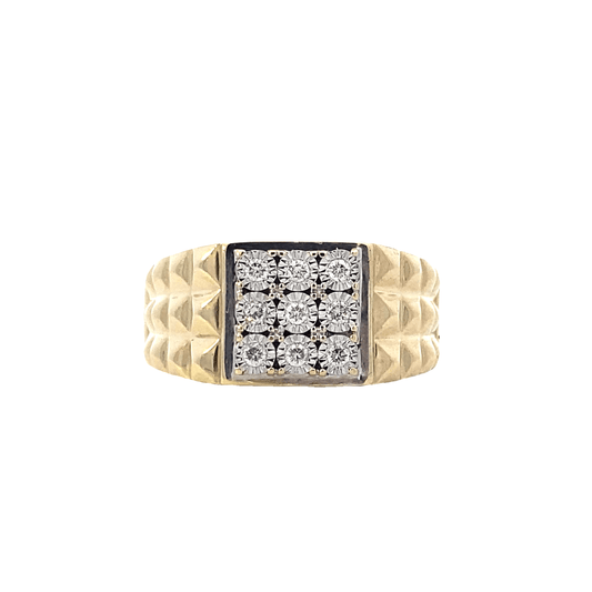 10K Yellow and White Gold Diamond Mens Ring - 0.14ct