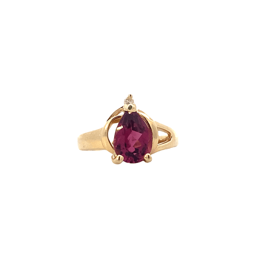 14K Yellow Gold Pink Tourmaline And Diamond Womens Ring - 0.02ct