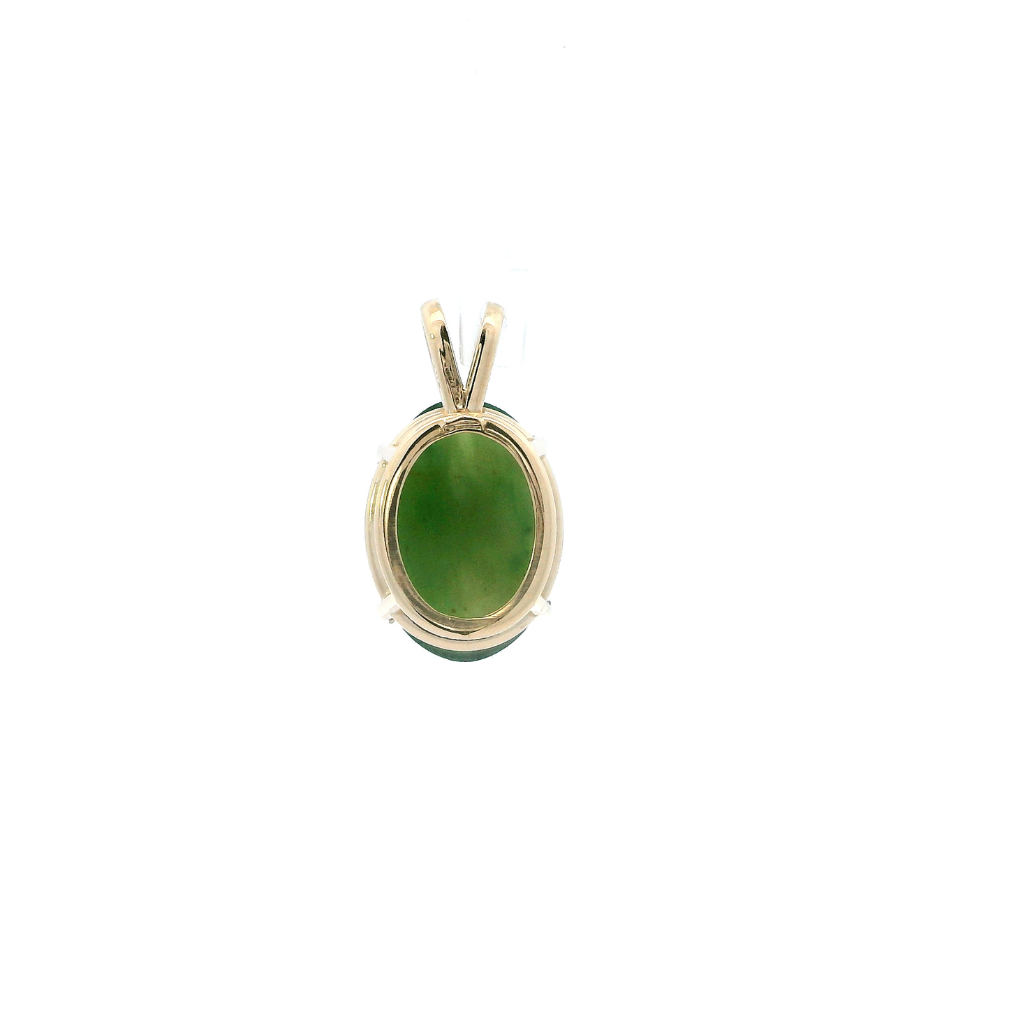 14K Yellow Gold Green Oval Jade Pendant