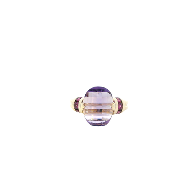 10K Yellow Gold Oval & Round Amethyst Womens Ring