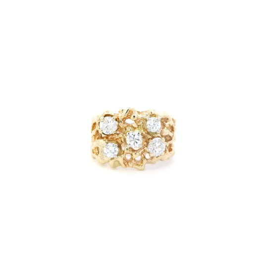 14K Yellow Gold Diamond Nugget Ring - 0.93ct