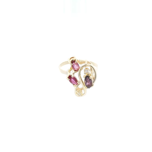 14K Yellow Gold Marquise Pink & Purple Sapphires & Diamond Womens Ring - 0.02ct
