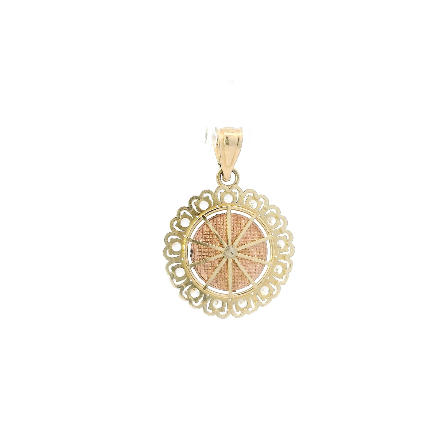14K Tri Color Gold "15" Round Pendant