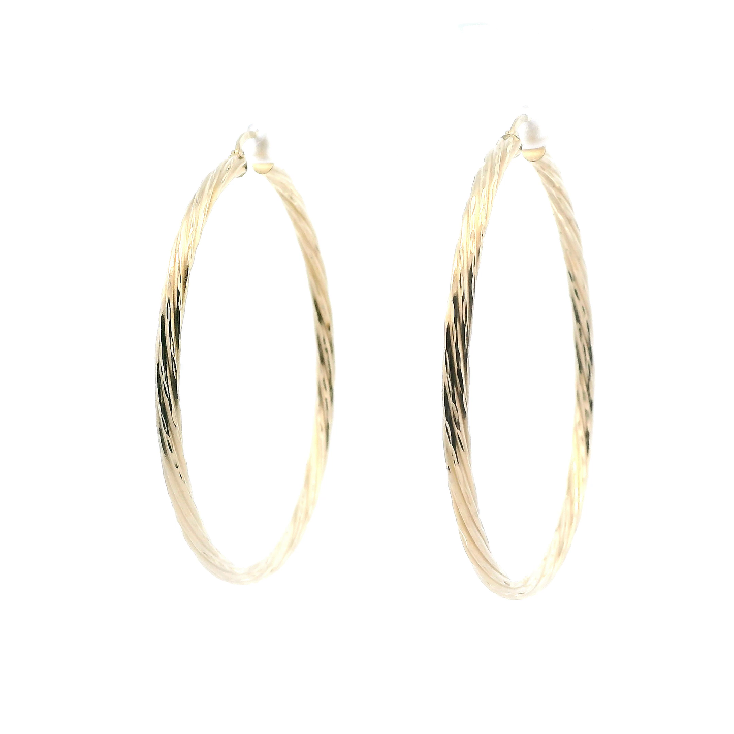14K Yellow Gold Diamond Cut Twisted Hoop Earrings