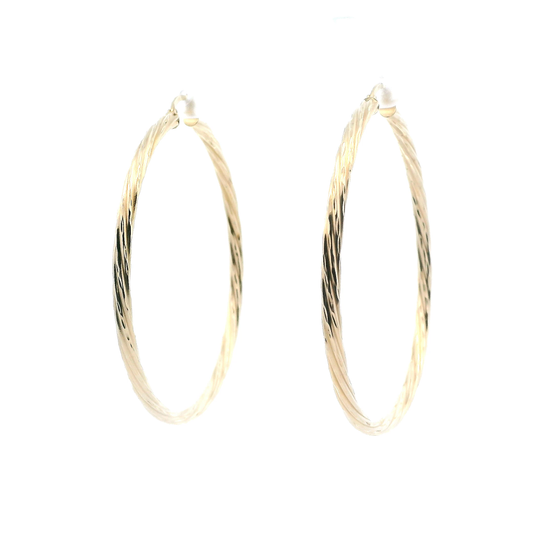 14K Yellow Gold Diamond Cut Twisted Hoop Earrings