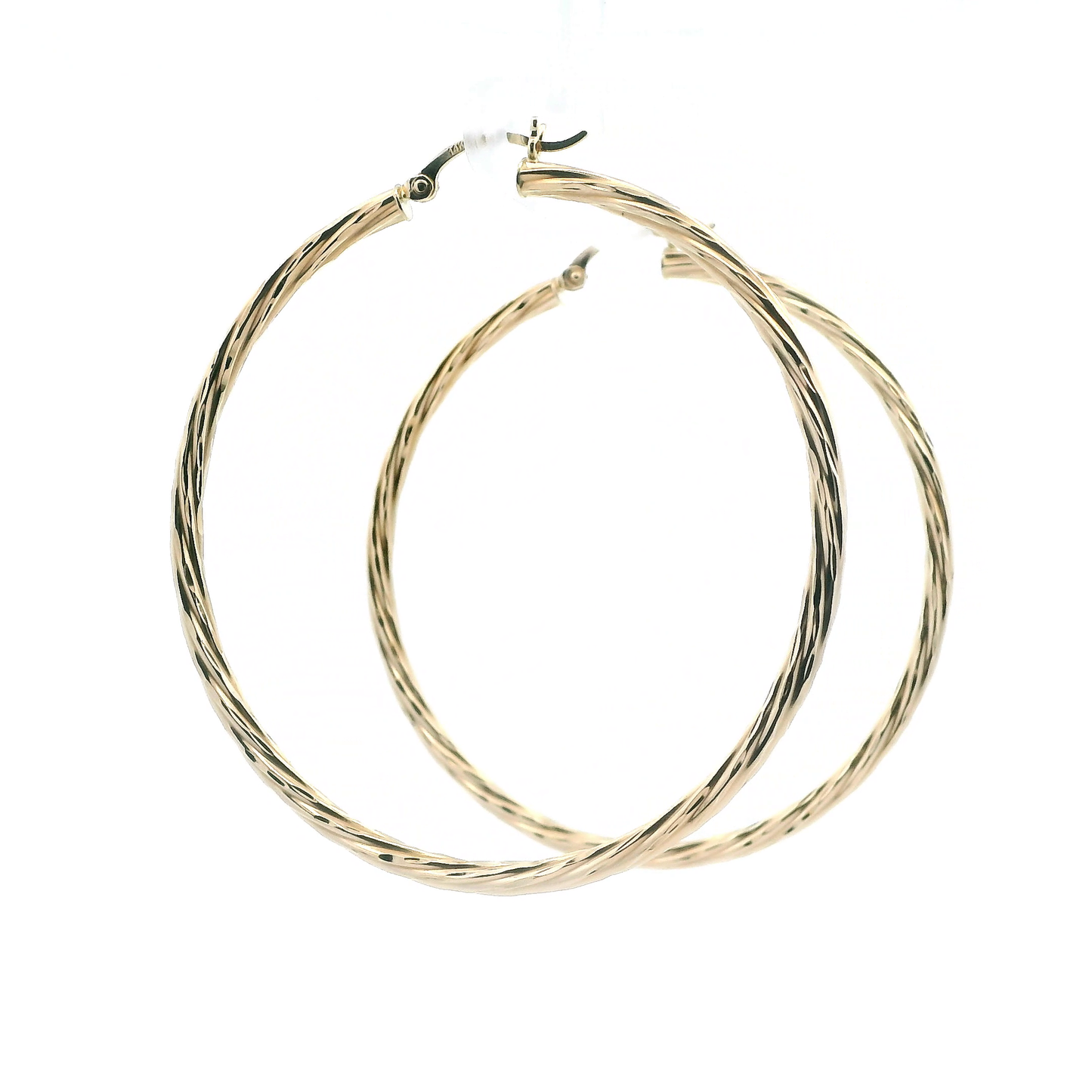 14K Yellow Gold Diamond Cut Twisted Hoop Earrings
