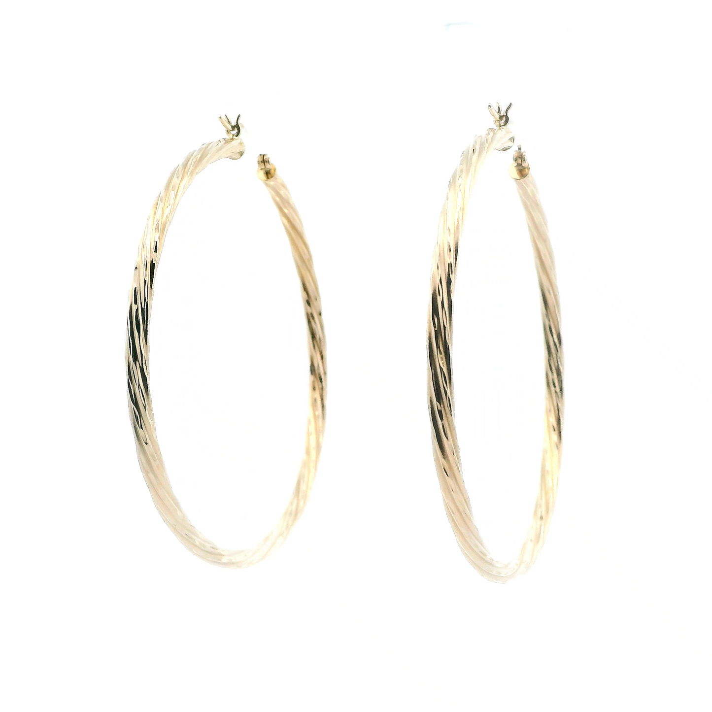 14K Yellow Gold Diamond Cut Twisted Hoop Earrings