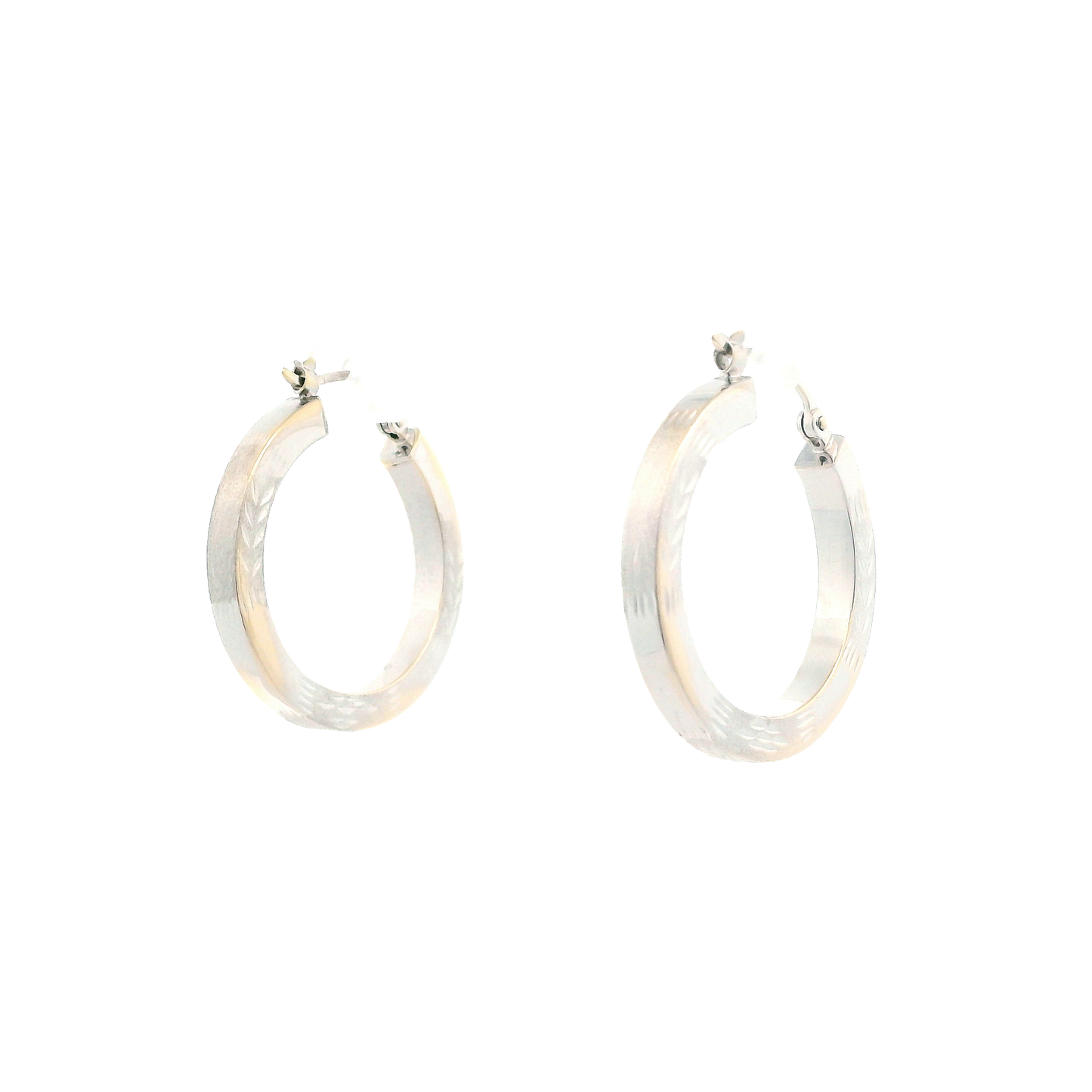 14K White Gold Leaf Design Hoop Earrings