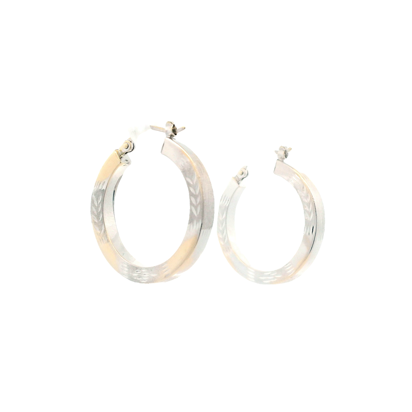 14K White Gold Leaf Design Hoop Earrings