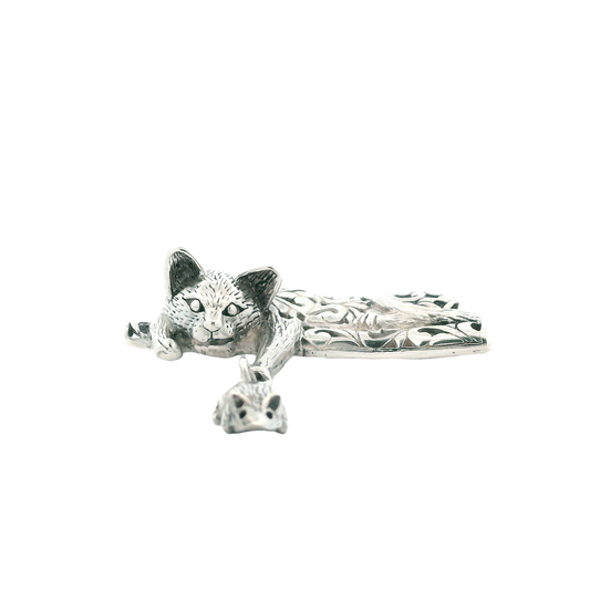 Vintage Jes Sterling Silver Cat Mouse Pendant