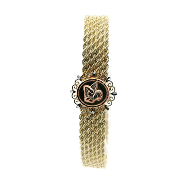 14K Tri-Color Gold Angel Design Mesh Bracelet