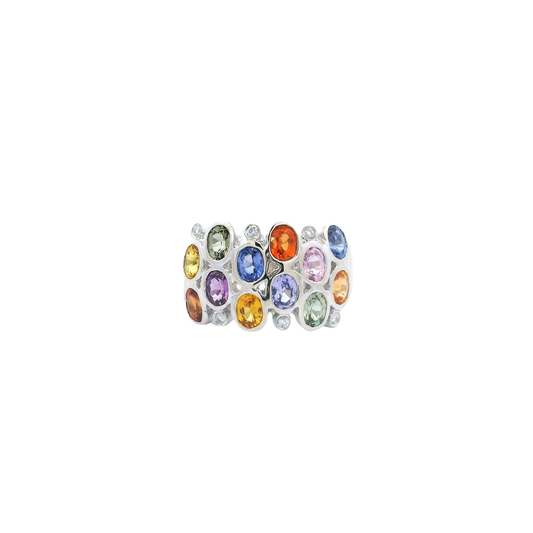 18K White Gold Multi-Colored Oval Sapphire Ring