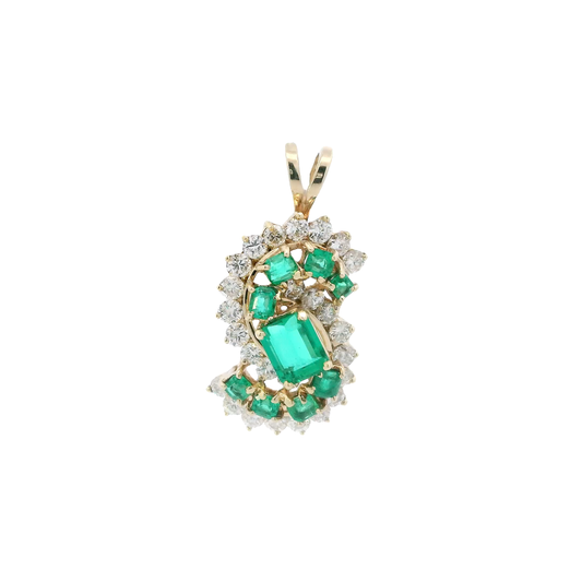 14K Yellow Gold Diamond & Emerald Pendant - 1.51ct