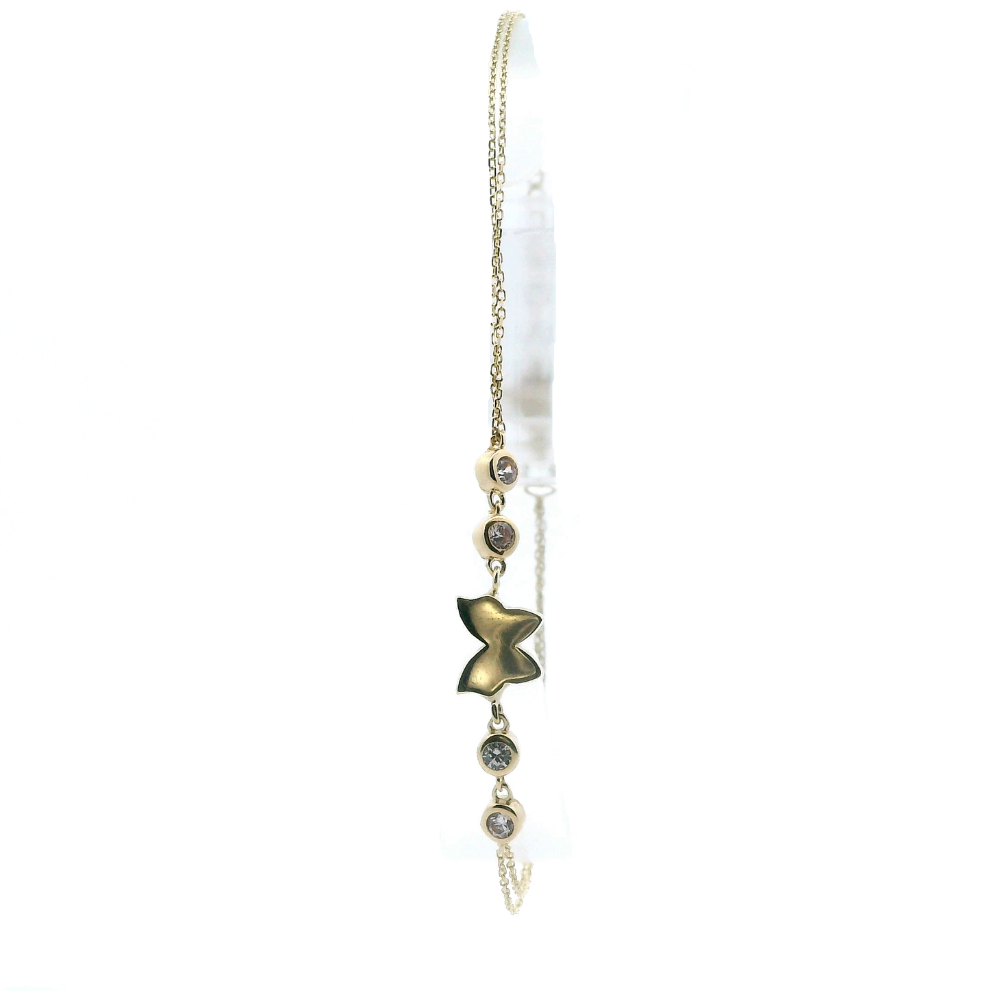 10K Yellow Gold Butterfly Cable Link CZ Bracelet