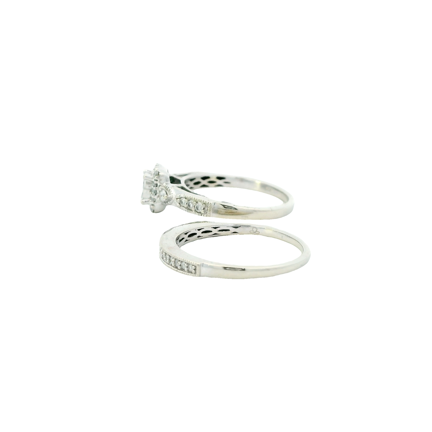 10K White Gold Diamond Engagement & Wedding Ring Set - 0.48ct