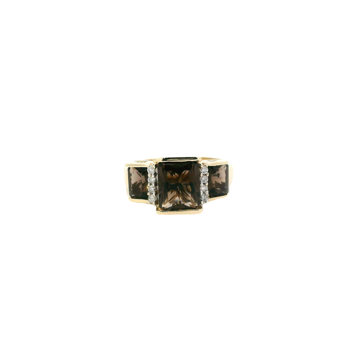 10K Yellow Gold Smoky Quartz & Diamond Ring - 0.11ct