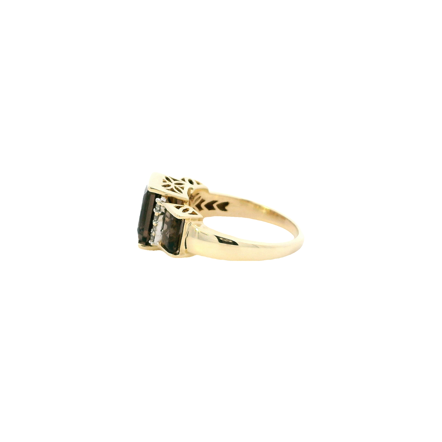 10K Yellow Gold Smoky Quartz & Diamond Ring - 0.11ct