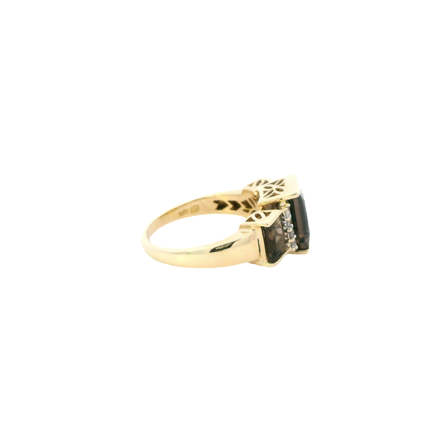 10K Yellow Gold Smoky Quartz & Diamond Ring - 0.11ct