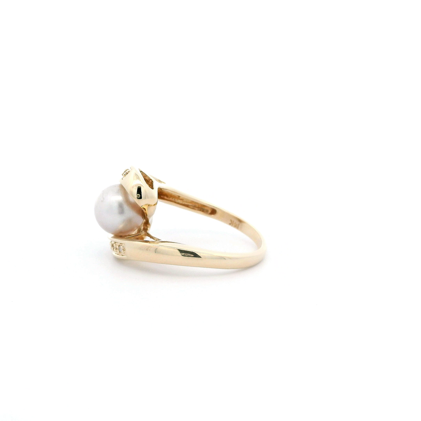 14K Yellow Gold Pearl & Diamond Womens Ring