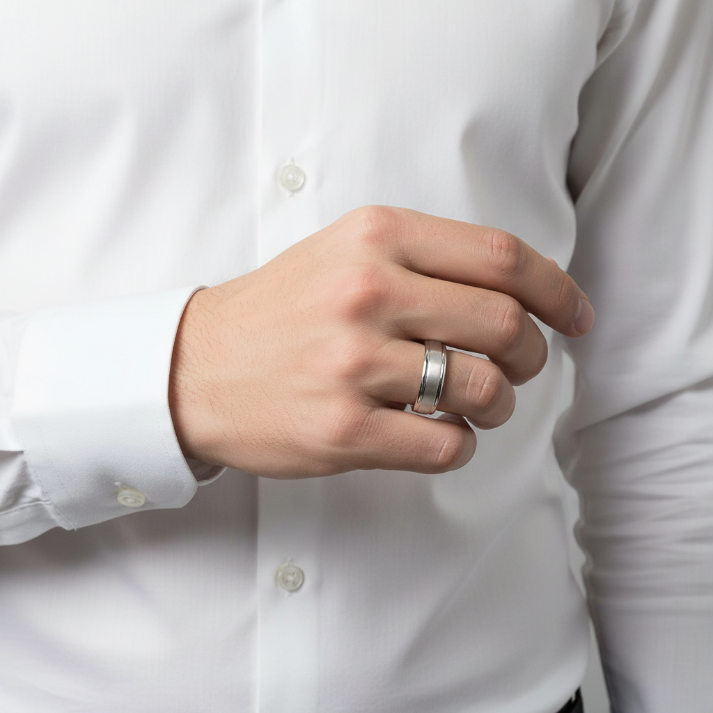 14K White Gold Grooved Band