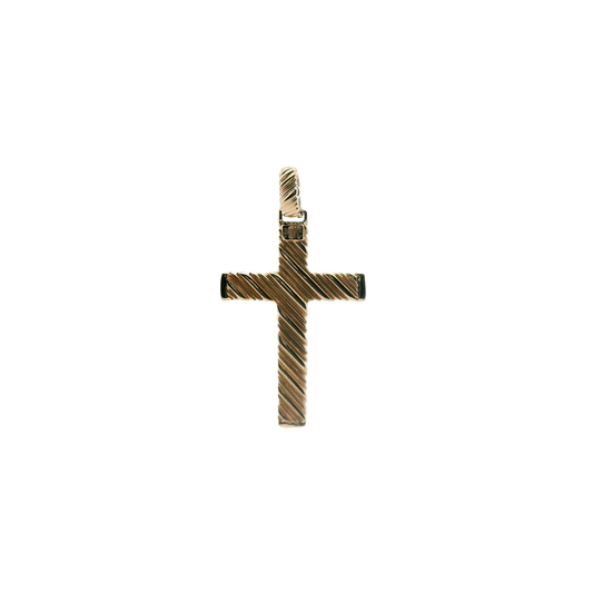 14K Yellow Gold Lined Cross Pendant